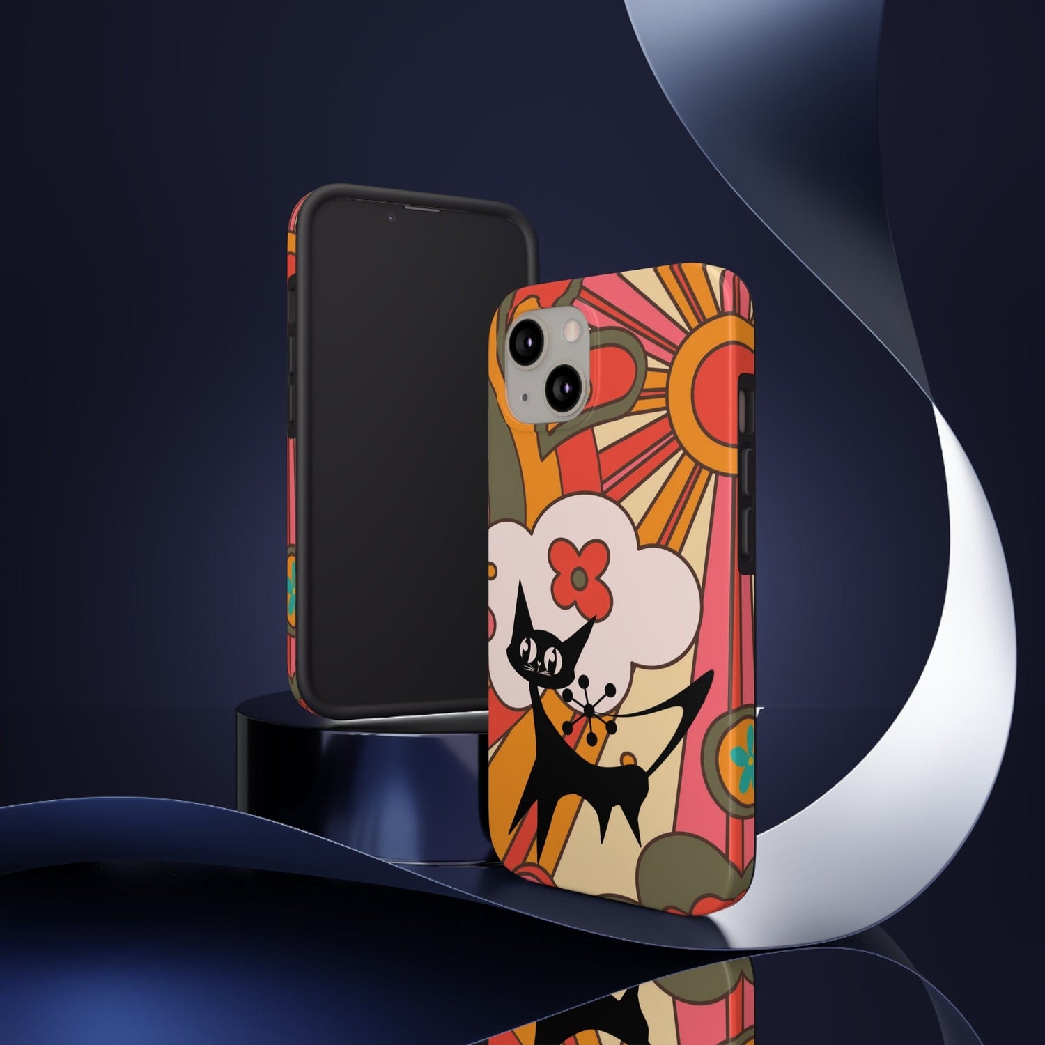Atomic Cat, Retro Sunburst, Groovy Mod Smart Phone Tough Phone Cases Phone Case iPhone 13