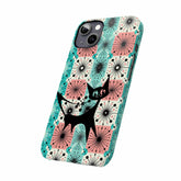 Atomic Kitschy Cat, Mid Century Modern Pink, Aqua Starbursts, iPhone 15 And More Slim Phone Cases Phone Case iPhone 13