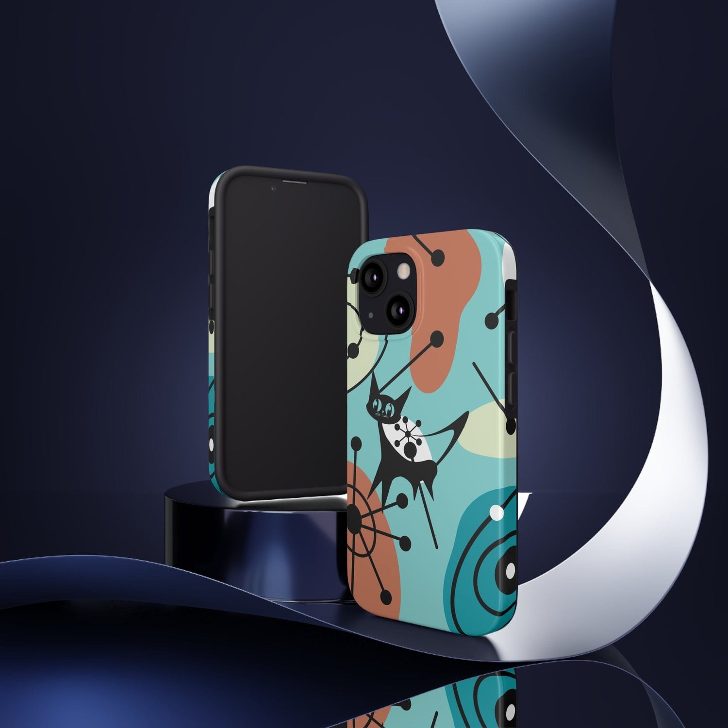 Atomic Kittie, Mid Century Modern Geometric Amoeba Retro Smart PhoneTough Phone Cases Phone Case iPhone 13 Mini