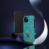 Atomic Space Cat, Starburst Blue, Retro Groovy Smart Phone Tough Phone Cases Phone Case iPhone 13 Mini Mid Century Modern Gal