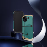 Mid Century Mod, Geometric, Retro Beige Teal Blue, Smart Phones Tough Phone Cases Phone Case iPhone 13 Mini