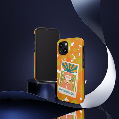 Retro Phone Case, Orange Flower Power, Polariod Picture, Mod Smart Phone Tough Phone Cases Phone Case iPhone 13 Mini