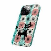 Atomic Kitschy Cat, Mid Century Modern Pink, Aqua Starbursts, iPhone 15 And More Slim Phone Cases Phone Case iPhone 13 Pro Mid Century Modern Gal