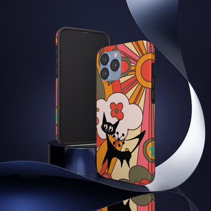 Atomic Cat, Retro Sunburst, Groovy Mod Smart Phone Tough Phone Cases Phone Case iPhone 13 Pro Max