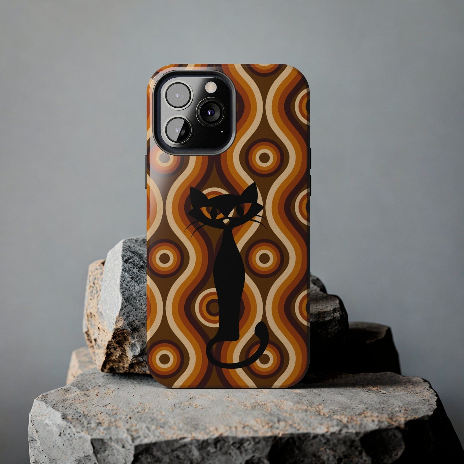 Retro Phone Case, Groovy Brown, Atomic Kitsch Cat Tough Smart Phone Cases Phone Case iPhone 13 Pro Max