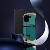 Mid Century Mod, Geometric, Retro Beige Teal Blue, Smart Phones Tough Phone Cases Phone Case iPhone 13 Pro Mid Century Modern Gal