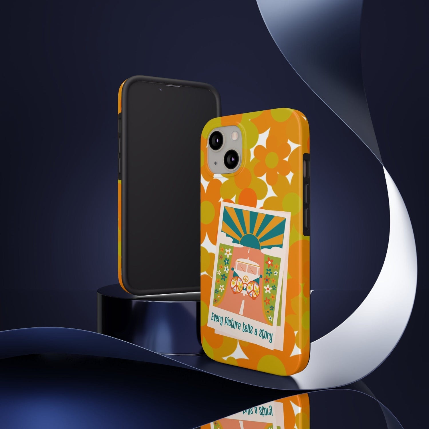 Retro Phone Case, Orange Flower Power, Polariod Picture, Mod Smart Phone Tough Phone Cases Phone Case iPhone 13