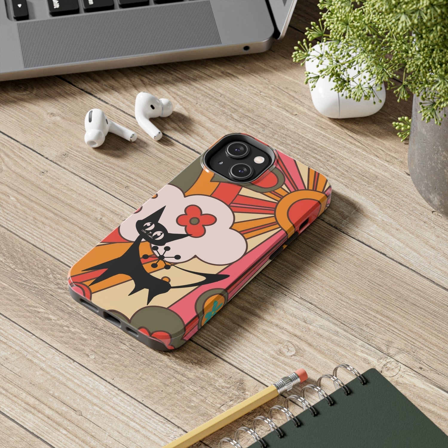 Atomic Cat, Retro Sunburst, Groovy Mod Smart Phone Tough Phone Cases Phone Case iPhone 14