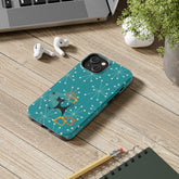 Atomic Space Cat, Starburst Blue, Retro Groovy Smart Phone Tough Phone Cases Phone Case iPhone 14 Mid Century Modern Gal