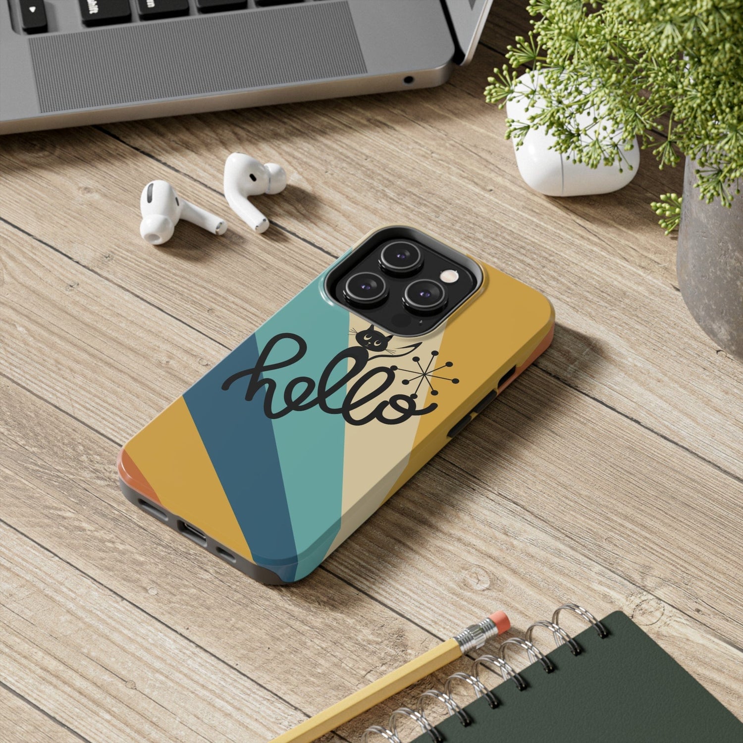 Atomic Groovy Cat, Retro, Kitschy, Hello Starburst, Mid Mod Smart Phone Tough Phone Cases Phone Case iPhone 14 Pro
