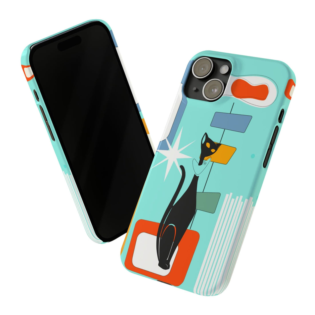 Atomic Cat, Iphone 15 Aqua Blue, Mid Mod Slim Phone Case Phone Case iPhone 15