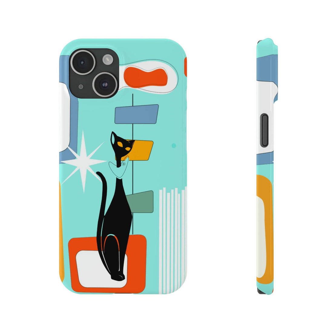 Atomic Cat, Iphone 15 Aqua Blue, Mid Mod Slim Phone Case Phone Case iPhone 15