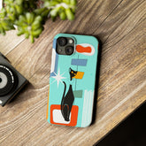 Atomic Cat, Iphone 15 Aqua Blue, Mid Mod Slim Phone Case Phone Case iPhone 15 Mid Century Modern Gal