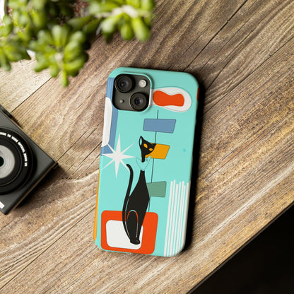 Atomic Cat, Iphone 15 Aqua Blue, Mid Mod Slim Phone Case Phone Case iPhone 15