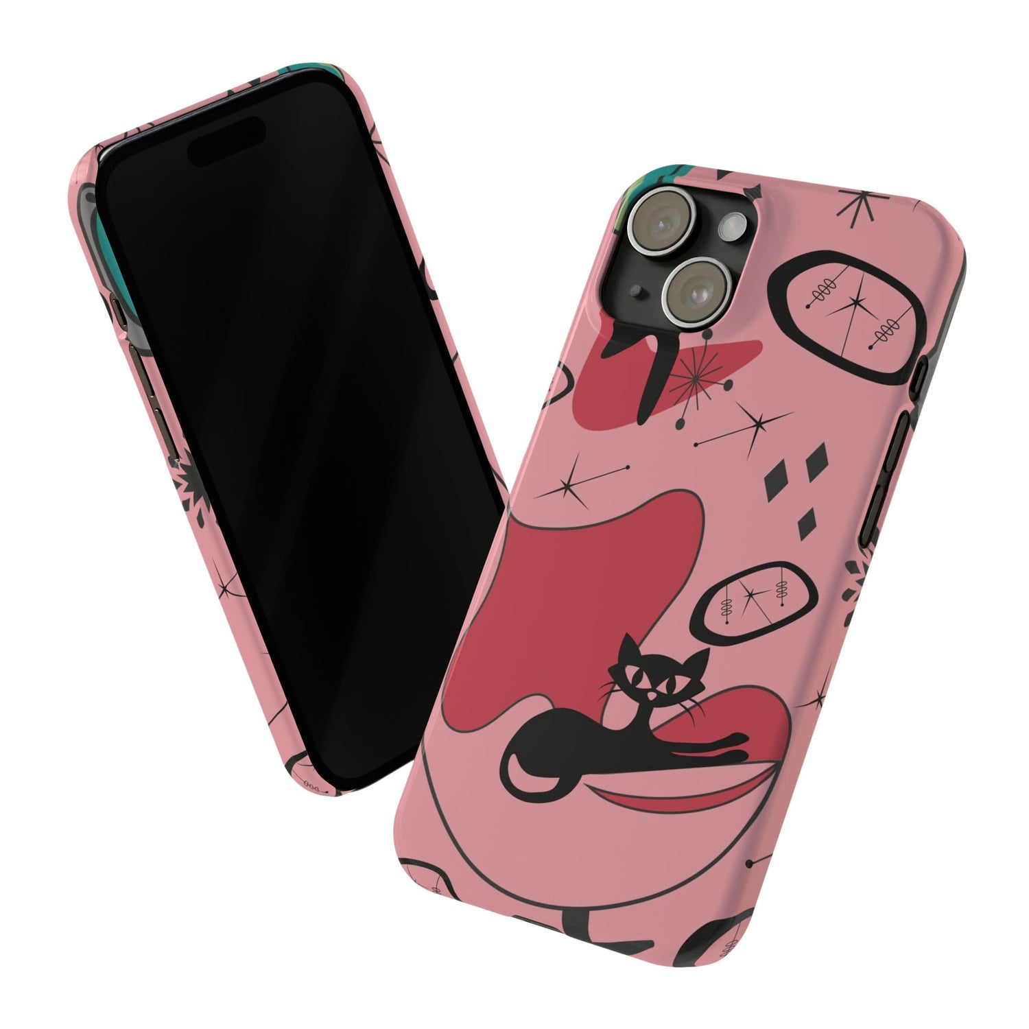Atomic Cat, Pink Mid Century Modern, Egg Chair, Space Cat, iPhone 15, New Slim Phone Cases Phone Case iPhone 15