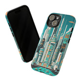 Sci-Fi Atomic Cat City, Mid Century Modern Phone Tough Cases Phone Case iPhone 15 / Glossy Mid Century Modern Gal