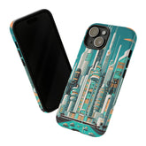 Sci-Fi Atomic Cat City, Mid Century Modern Phone Tough Cases Phone Case iPhone 15 / Matte Mid Century Modern Gal