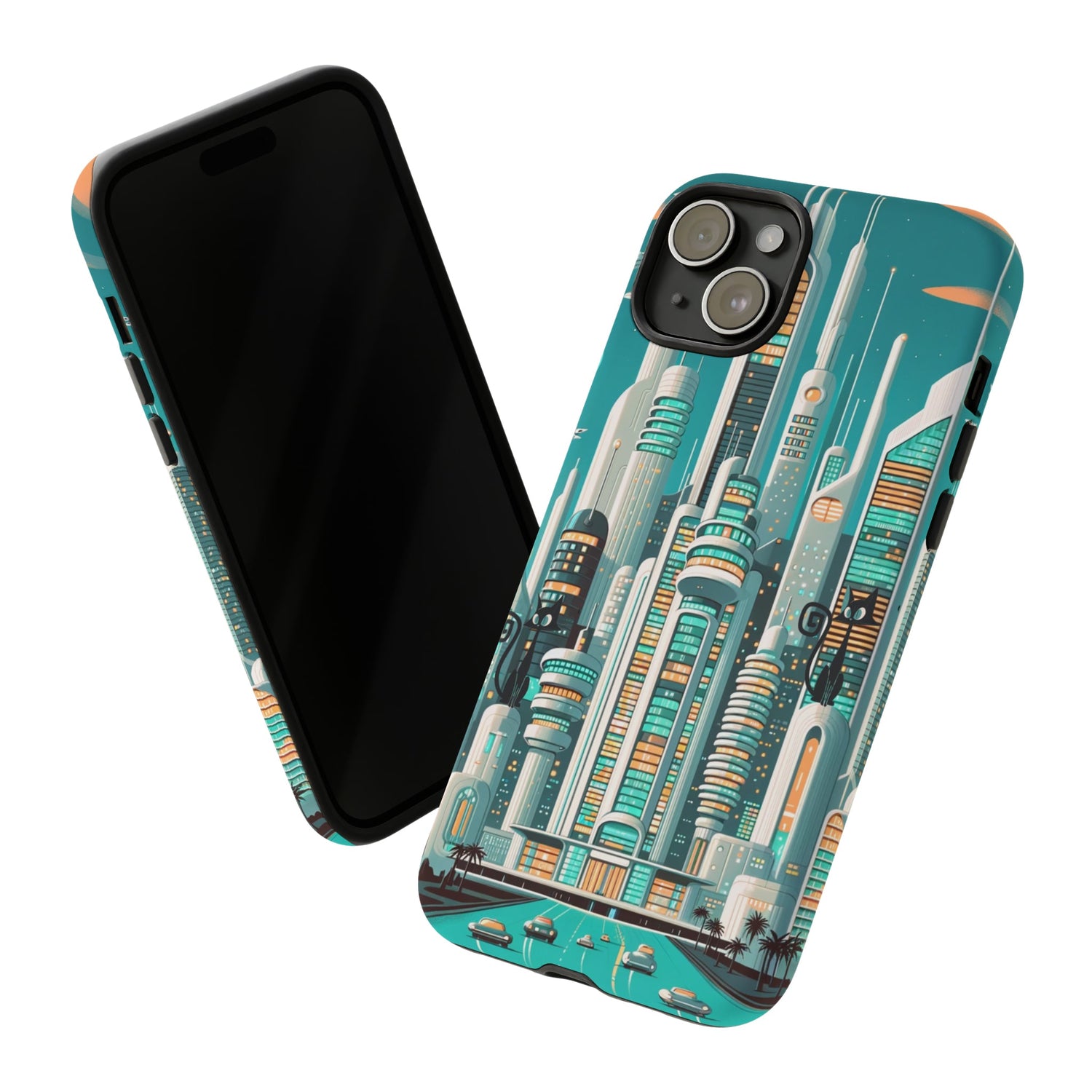 Sci-Fi Atomic Cat City, Mid Century Modern Phone Tough Cases Sci-Fi Atomic Cat City, Mid Century Modern Phone Tough Cases