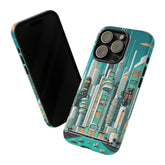 Sci-Fi Atomic Cat City, Mid Century Modern Phone Tough Cases Phone Case iPhone 15 Pro / Glossy Mid Century Modern Gal