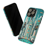Sci-Fi Atomic Cat City, Mid Century Modern Phone Tough Cases Phone Case iPhone 15 Pro Max / Glossy Mid Century Modern Gal