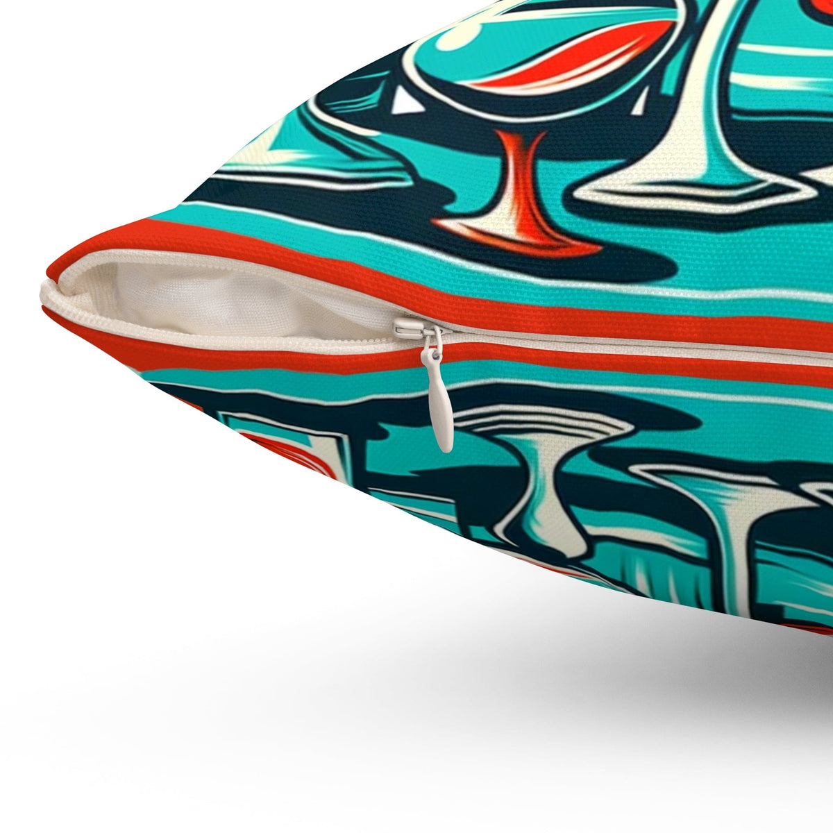 It's 5'oclock Somewhere, Mid Century Modern 50s, 60s Cocktail Party, Red, Aqua Pillow And Insert With Atomic Cat Home Decor