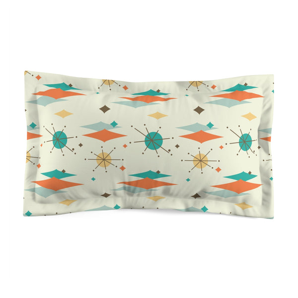 Mid Century Modern Franciscan Starburst, Teal Blue, Turquoise, Orange Retro Microfiber Pillow Sham
