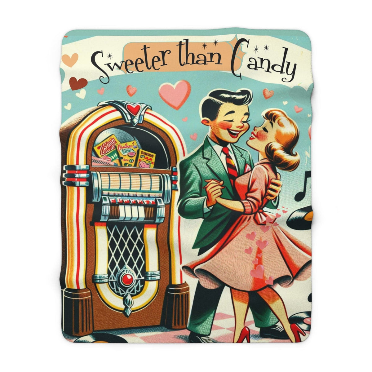 Kitschy 50's Retro Valentine Love, Sweeter Than Candy Special Gift For Your Love Cozy Sweet Mid Century Modern Sherpa Fleece Blanket Home Decor