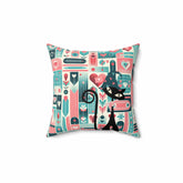 Kitschy Atomic Valentine Cat, Mid Century Modern, Aqua, Pink, Teal, Love Pillow And Insert Home Decor