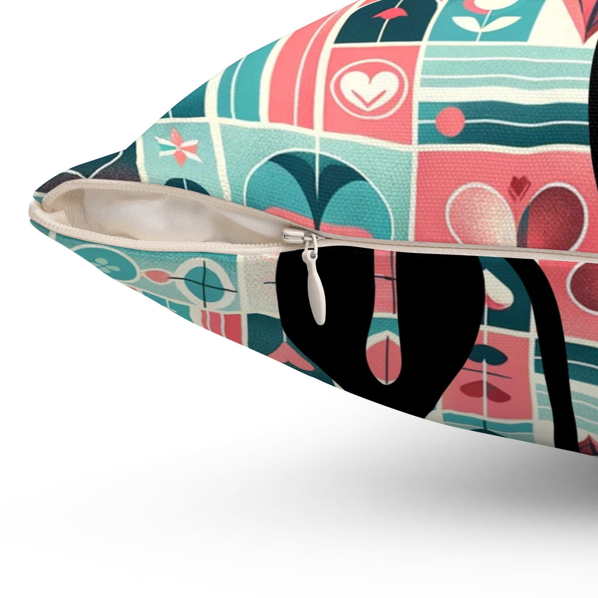 Kitschy Atomic Valentine Cat, Mid Century Modern, Aqua, Pink, Teal, Love Pillow And Insert Home Decor