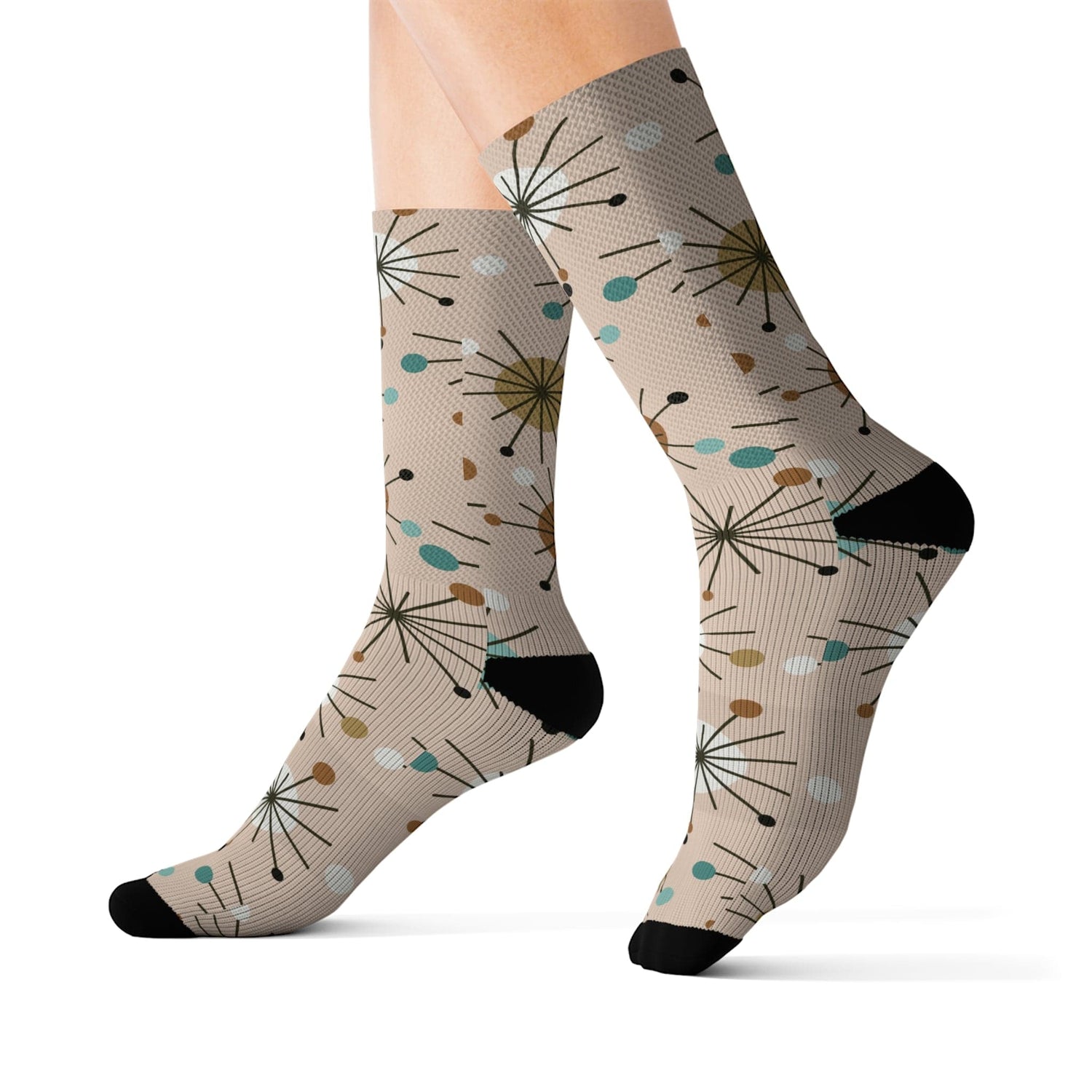 Mid Mod Crazy Retro Socks, Beige Starbust Sock Gifts All Over Prints L