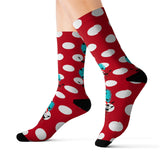Christmas Socks, Red White, Polka Dot and Kitschy Crazy Atomic Cats  Socks All Over Prints M Mid Century Modern Gal