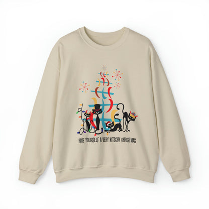 Atomic Cat Christmas Sweater, Have Yourself A Very Kitschy Christmas Cozy Loose Fit, Sweatshirt Sweatshirt M / Sand