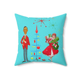 Mid Century Christmas, His And Her, Kitschy Cute, Vintage Mod Aqua Blue, Red, Candy Cane Pillow And Insert Home Decor