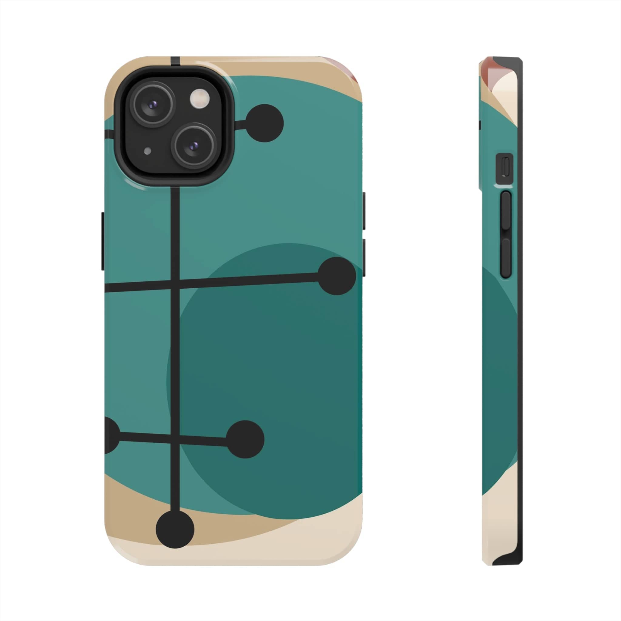 Mid Century Mod, Geometric, Retro Beige Teal Blue, Smart Phones Tough Phone Cases Phone Case