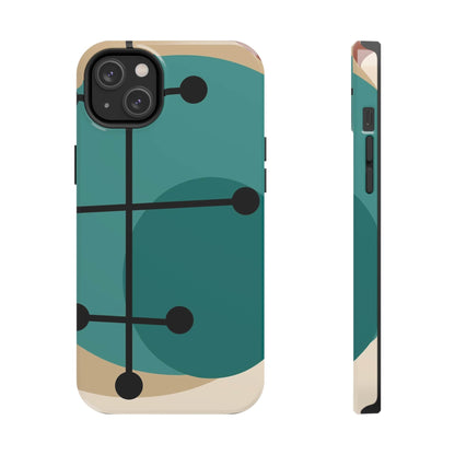 Mid Century Mod, Geometric, Retro Beige Teal Blue, Smart Phones Tough Phone Cases Phone Case