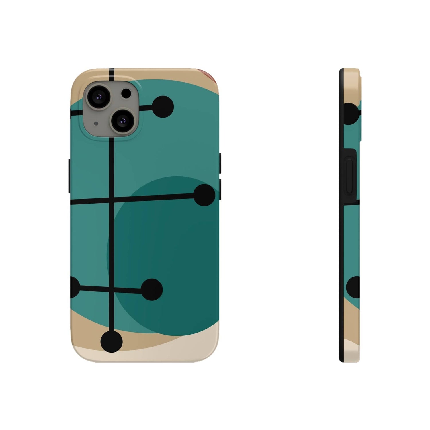 Mid Century Mod, Geometric, Retro Beige Teal Blue, Smart Phones Tough Phone Cases Phone Case