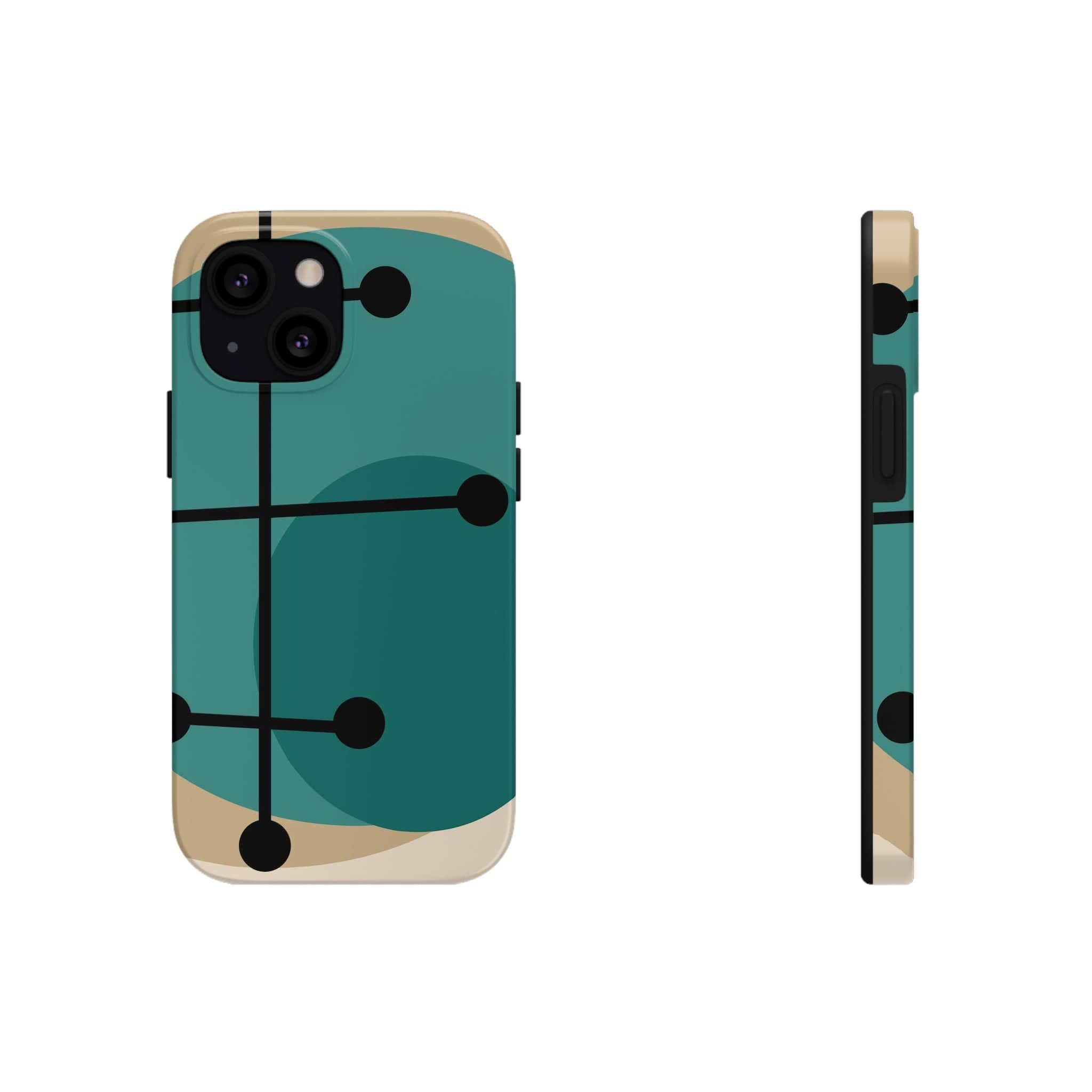 Mid Century Mod, Geometric, Retro Beige Teal Blue, Smart Phones Tough Phone Cases Phone Case