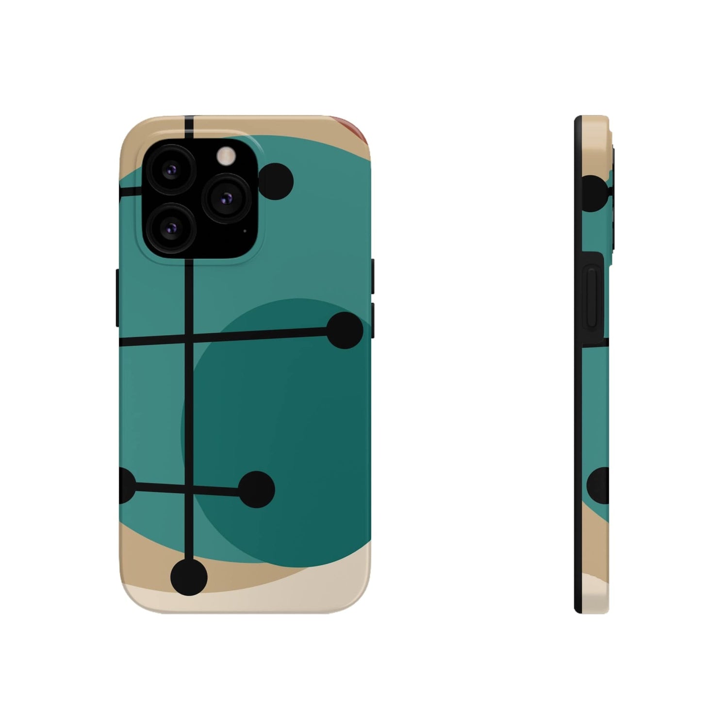 Mid Century Mod, Geometric, Retro Beige Teal Blue, Smart Phones Tough Phone Cases Phone Case