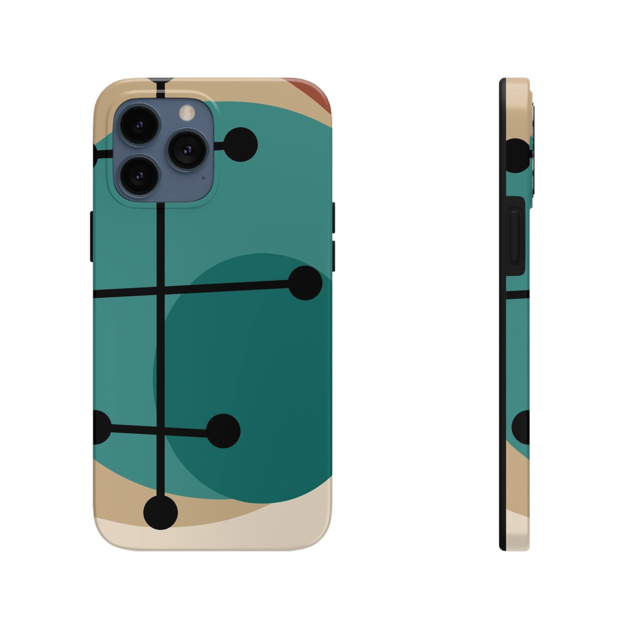 Mid Century Mod, Geometric, Retro Beige Teal Blue, Smart Phones Tough Phone Cases Phone Case