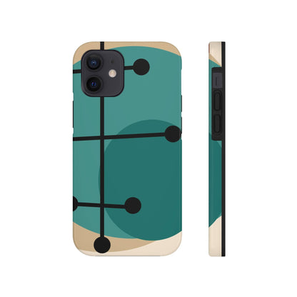 Mid Century Mod, Geometric, Retro Beige Teal Blue, Smart Phones Tough Phone Cases Phone Case