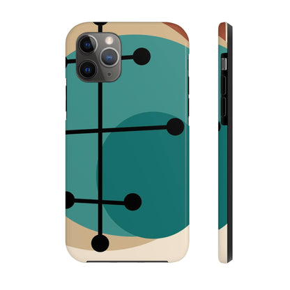 Mid Century Mod, Geometric, Retro Beige Teal Blue, Smart Phones Tough Phone Cases Phone Case