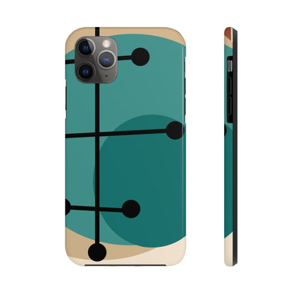 Mid Century Mod, Geometric, Retro Beige Teal Blue, Smart Phones Tough Phone Cases Phone Case