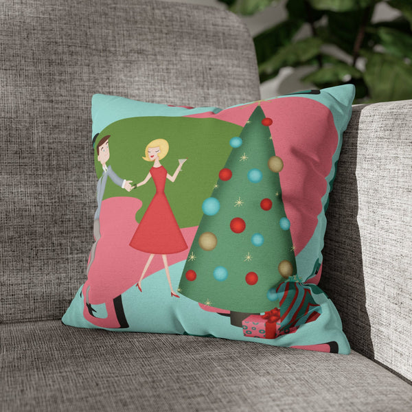 Mid Century Modern 50's Party Cocktail, Couple Martini Kitschy Fun Holiday Retro Pillow Cover