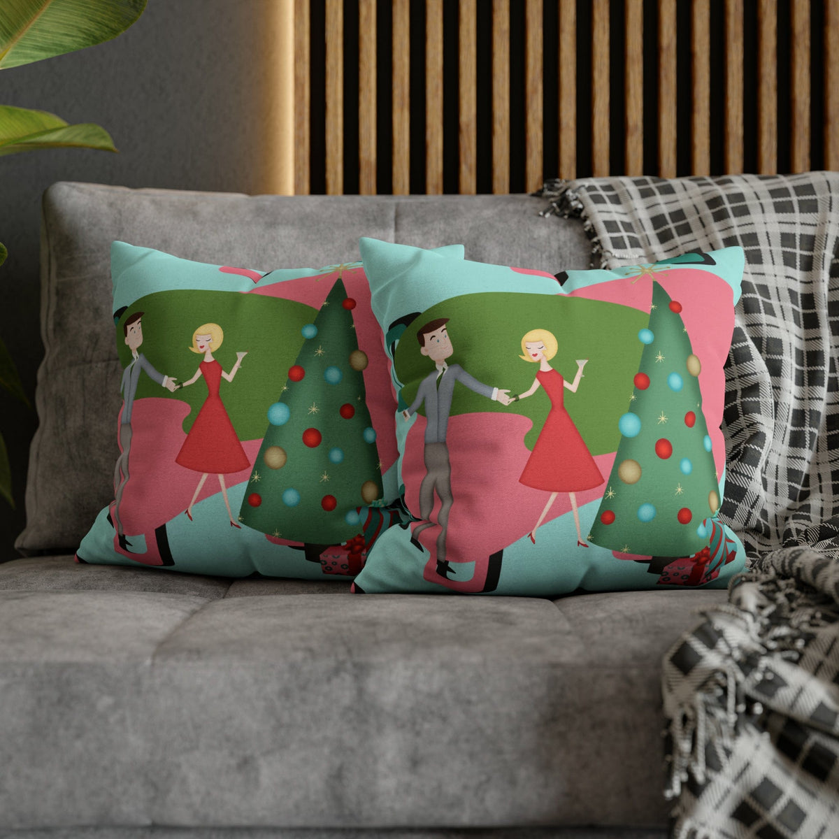 Mid Century Modern 50's Party Cocktail, Couple Martini Kitschy Fun Holiday Retro Pillow Cover Home Decor
