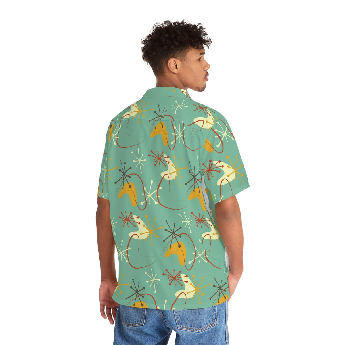 Mid Century Modern Atomic Boomerang Men's Hawaiian Shirt All Over Prints