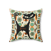 Mid Century Modern Atomic Cat, Orange, Green, Sputnik, Starburst MCM Retro Pillow And Insert Home Decor