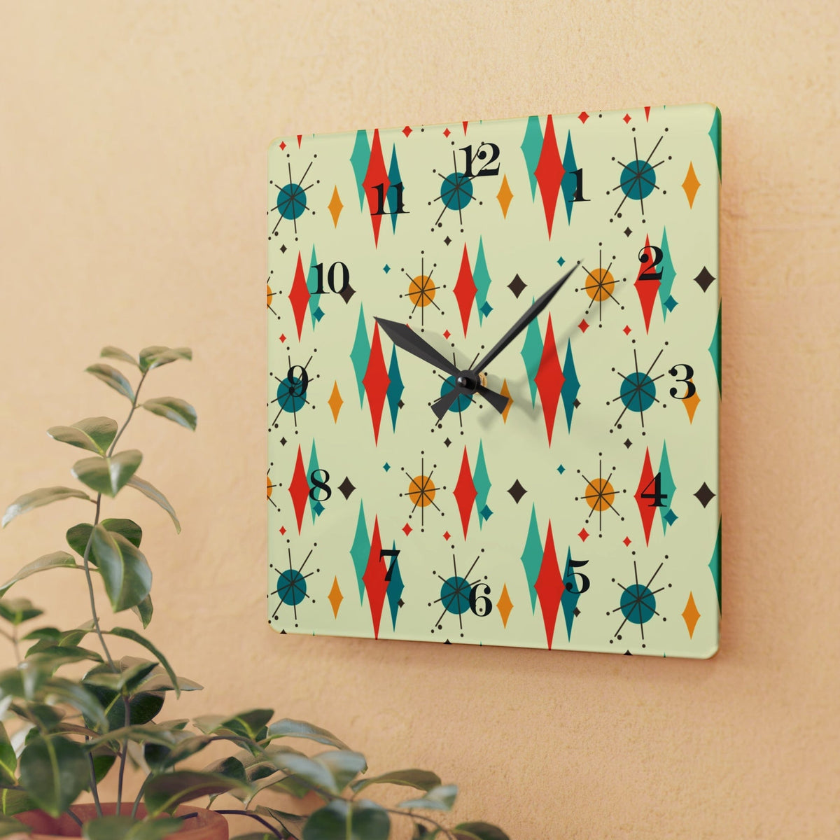 Mid Century Modern Atomic Fransican Starburst Retro MCM Acrylic Wall Clock Home Decor