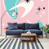 Mid Century Modern Atomic Pink Aqua Boomerang Peel And Stick MCM Wall Murals Wallpaper