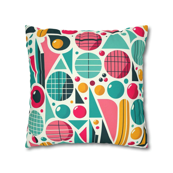 Mid Century Modern Atomic Pink, Geometric, Aqua Blue, Yellow, Mod Retro Groovy Spun Polyester Square Pillow Case