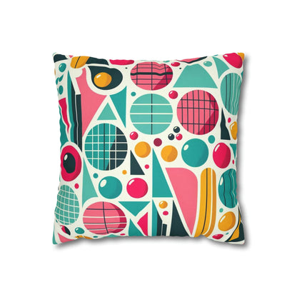 Mid Century Modern Atomic Pink, Geometric, Aqua Blue, Yellow, Mod Retro Groovy Spun Polyester Square Pillow Case Home Decor
